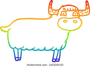 rainbow gradient line drawing of a cartoon highland cow