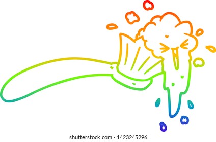 rainbow gradient line drawing of a cartoon toothbrush and toothpaste