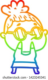 rainbow gradient line drawing of a cartoon woman wearing glasses