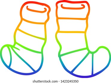 dibujo de línea de gradiente de arco iris de calcetines de dibujos animados