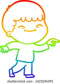 dibujo de una línea de gradiente de arco iris de un niño sonriente de caricatura
