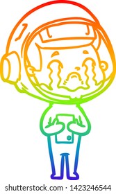 dibujo de una línea de gradiente de arcoiris de un astronauta llorando una caricatura