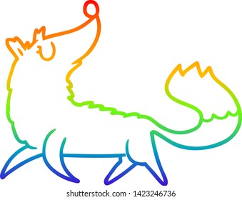 rainbow gradient line drawing of a cartoon fox
