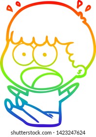 rainbow gradient line drawing of a cartoon shocked man
