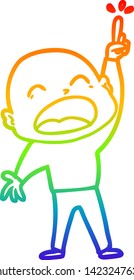 desenho de linha de gradiente do arco-íris de um desenho animado gritando homem careca