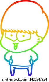 dibujo de una línea de gradiente de arco iris de un niño feliz con dibujos animados