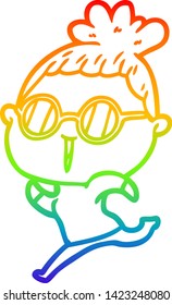 rainbow gradient line drawing of a cartoon woman wearing spectacles