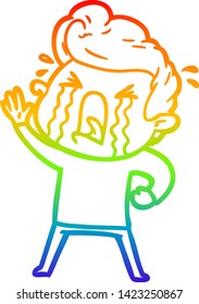 dibujo de una línea de gradiente de arco iris de un hombre llorando una caricatura