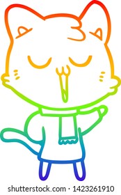 rainbow gradient line drawing of a cartoon cat singing