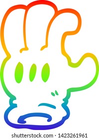dibujo de línea de gradiente de arco iris de una mano de guante de dibujos animados
