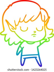 rainbow gradient line drawing of a cartoon elf girl