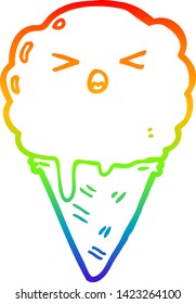 rainbow gradient line drawing of a cartoon ice cream