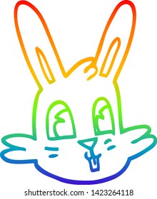 rainbow gradient line drawing of a cartoon bunny face