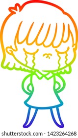 rainbow gradient line drawing of a cartoon woman crying