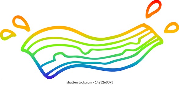 rainbow gradient line drawing of a cartoon sizzling bacon