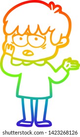 dibujo de una línea de gradiente de arco iris de un niño exhausto de caricatura