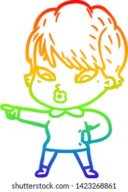 rainbow gradient line drawing of a cartoon woman