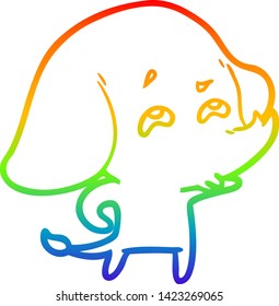rainbow gradient line drawing of a cartoon elephant remembering