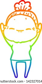 rainbow gradient line drawing of a cartoon peaceful old woman