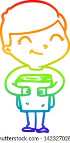 rainbow gradient line drawing of a cartoon boy smiling