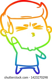 rainbow gradient line drawing of a cartoon happy man running