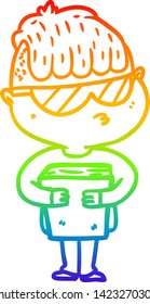 dibujo de una línea de gradiente de arco iris de un niño de caricatura que usa gafas de sol