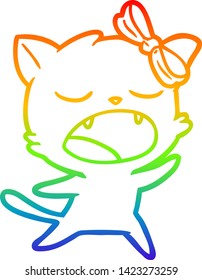 rainbow gradient line drawing of a cartoon singing cat