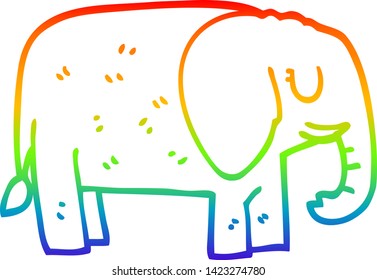 rainbow gradient line drawing of a cartoon elephant standing still
