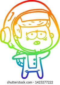 dibujo de una línea de gradiente arcoiris de un astronauta cansado de la caricatura