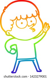 rainbow gradient line drawing of a cartoon curious boy