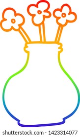 rainbow gradient line drawing of a cartoon flower vase