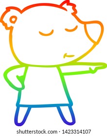 rainbow gradient line drawing of a cartoon polar bear wearing dress