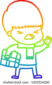 rainbow gradient line drawing of a cartoon stressed man