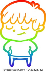 dibujo de una línea de gradiente de arco iris de un niño feliz con dibujos animados