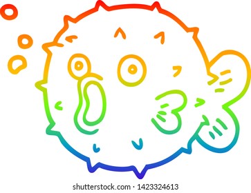 Rainbow Gradient Line Drawing Of A Cartoon Blow Fish