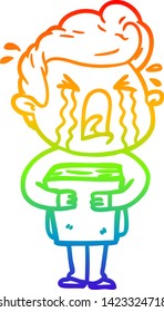 Regenbogen-Farbverlauf-Zeichnung eines Cartoon weinenden Mannes