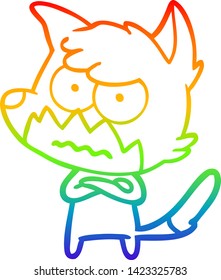 rainbow gradient line drawing of a cartoon annoyed fox