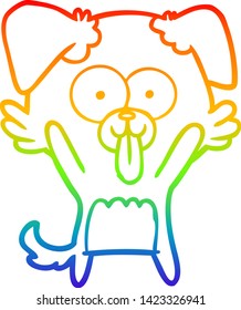 rainbow gradient line drawing of a cartoon dog with tongue sticking out