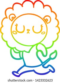 rainbow gradient line drawing of a cartoon running lion