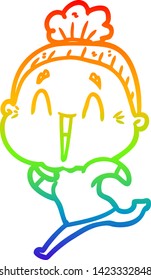 rainbow gradient line drawing of a cartoon happy old lady
