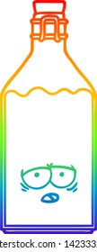 rainbow gradient line drawing of a cartoon old milk bottle