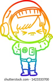rainbow gradient line drawing of a cartoon astronaut woman