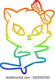 rainbow gradient line drawing of a cartoon cat