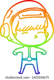 rainbow gradient line drawing of a cartoon curious astronaut