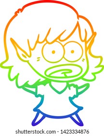 dibujo de la línea de gradiente del arcoiris de una niña elfo sorprendida