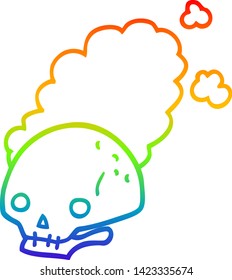 rainbow gradient line drawing of a cartoon dusty old skull