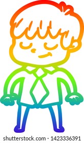 dibujo de una línea de gradiente de arco iris de un niño feliz con dibujos animados