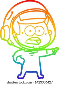 rainbow gradient line drawing of a cartoon surprised astronaut