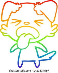 rainbow gradient line drawing of a cartoon disgusted dog