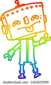 rainbow gradient line drawing of a cartoon robot